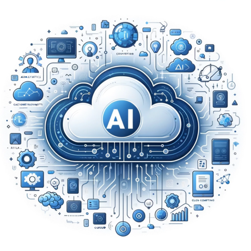 Product Manager with AI Tools: This graphic depicts a product manager at a workstation, engrossed in analyzing data on screens displaying AI tools and analytics. The setting is a blend of a modern, tech-oriented environment and a futuristic office, illustrating the integration of AI in product management.